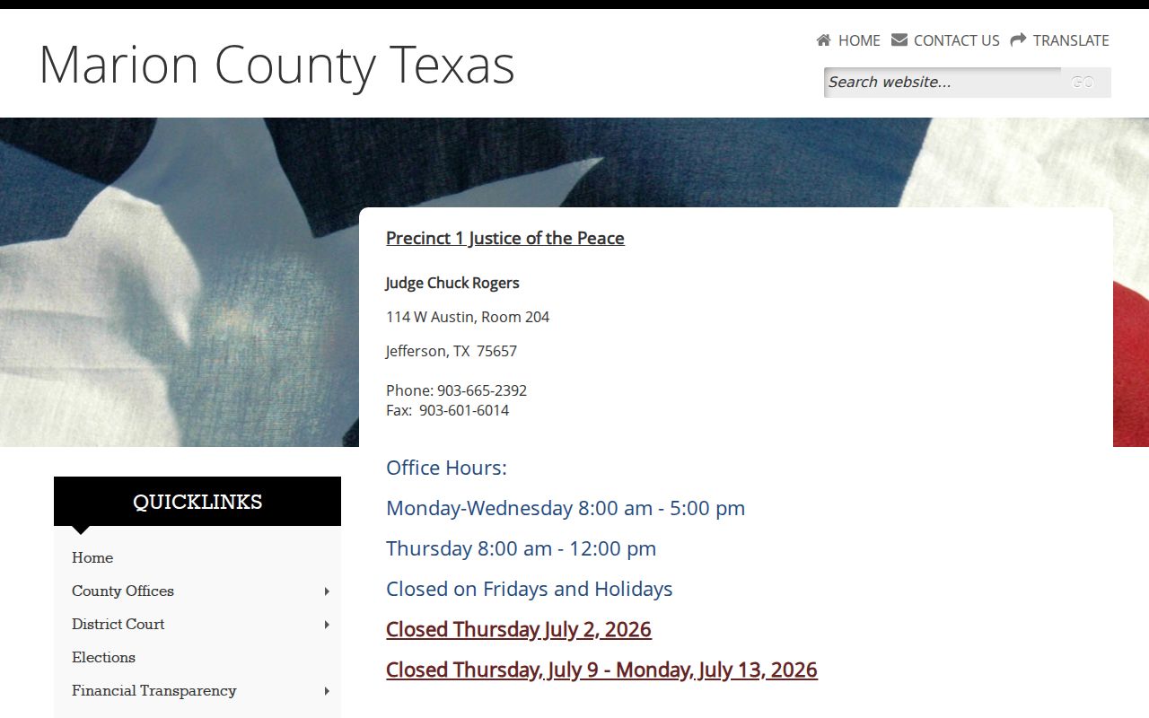 Marion County bench warrant records: JP1 and JP2 public contact and payment routing