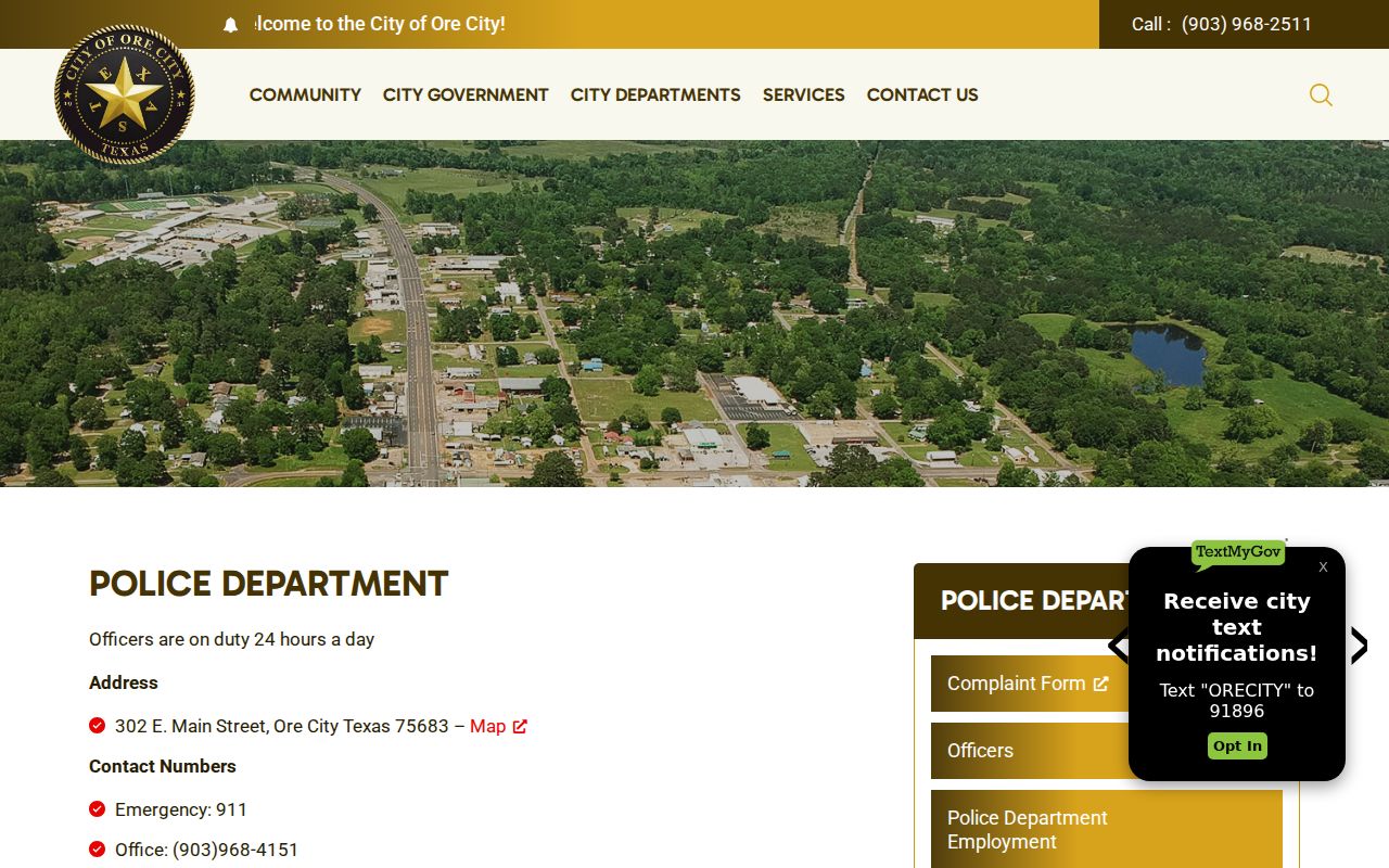 Ore City warrant records: official city police contact and address